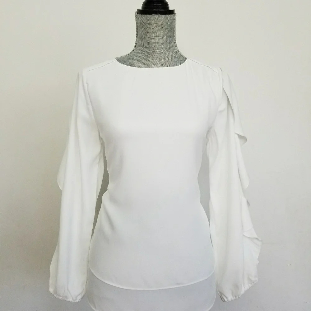 $78 Love Scarlett Womens White Ruffle Blouse S